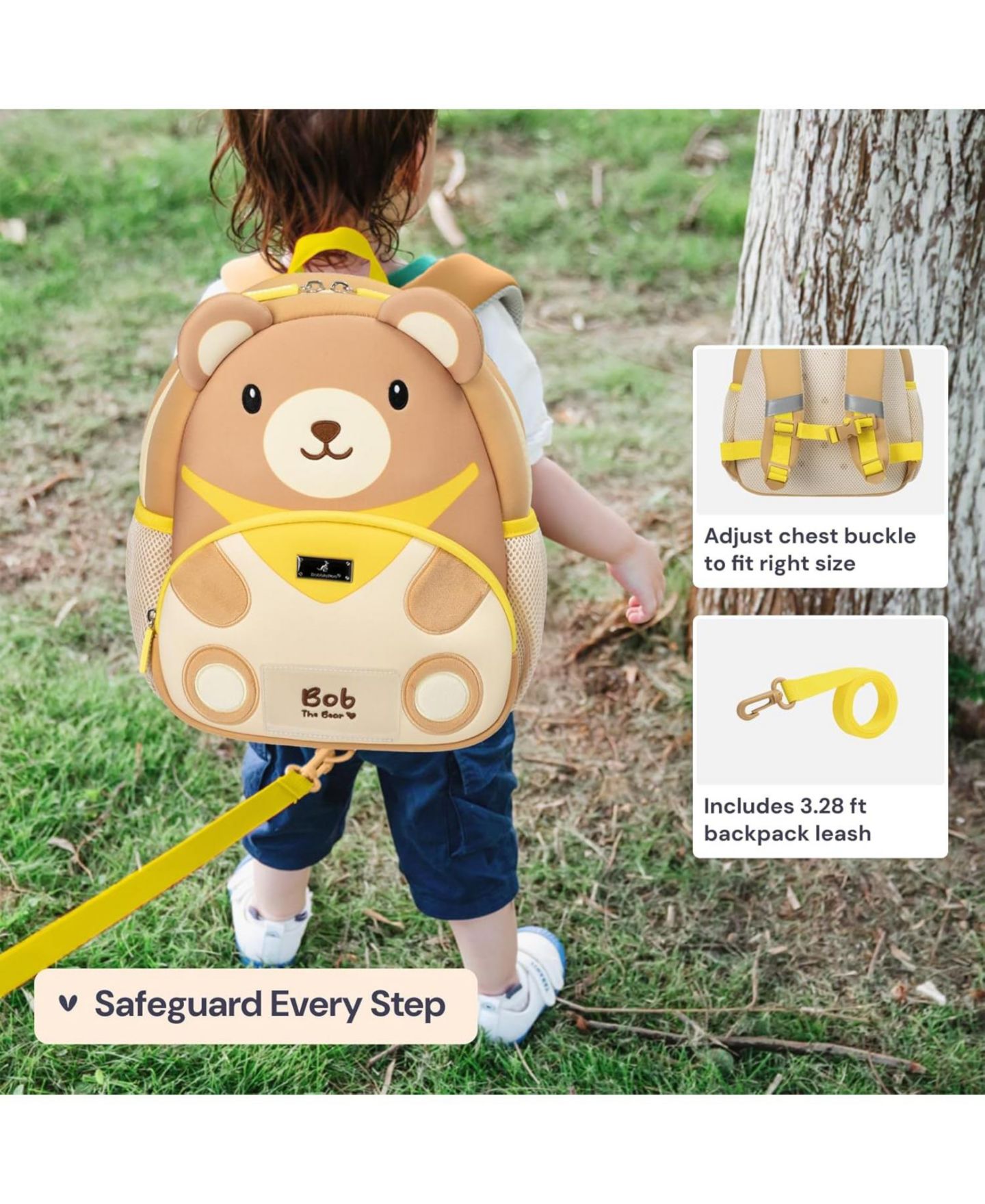 Рюкзак BabbleRoo Cooper the Cat with Leash для малышей, цвет: Bob The Bear — фото 6