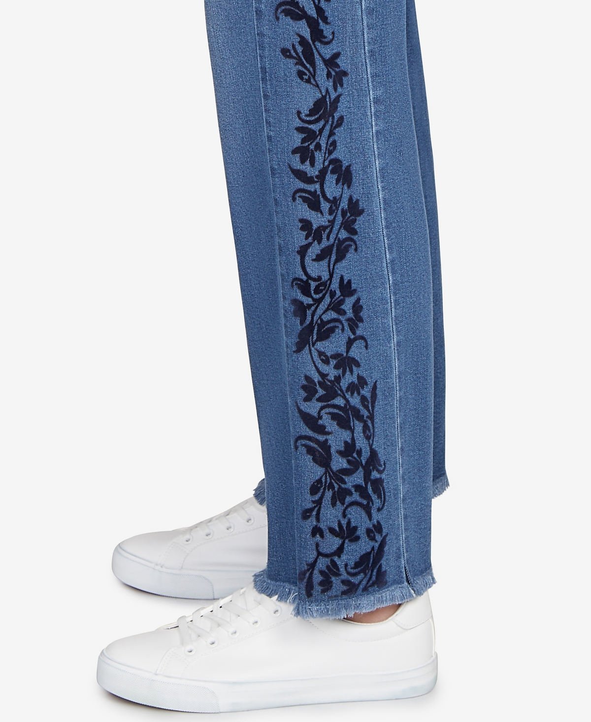 Ruby Rd. Petite Flocked Bootcut Ankle Jeans In Blue