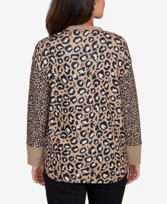 Petite Trimmed Cozy Animal Print Sweater 