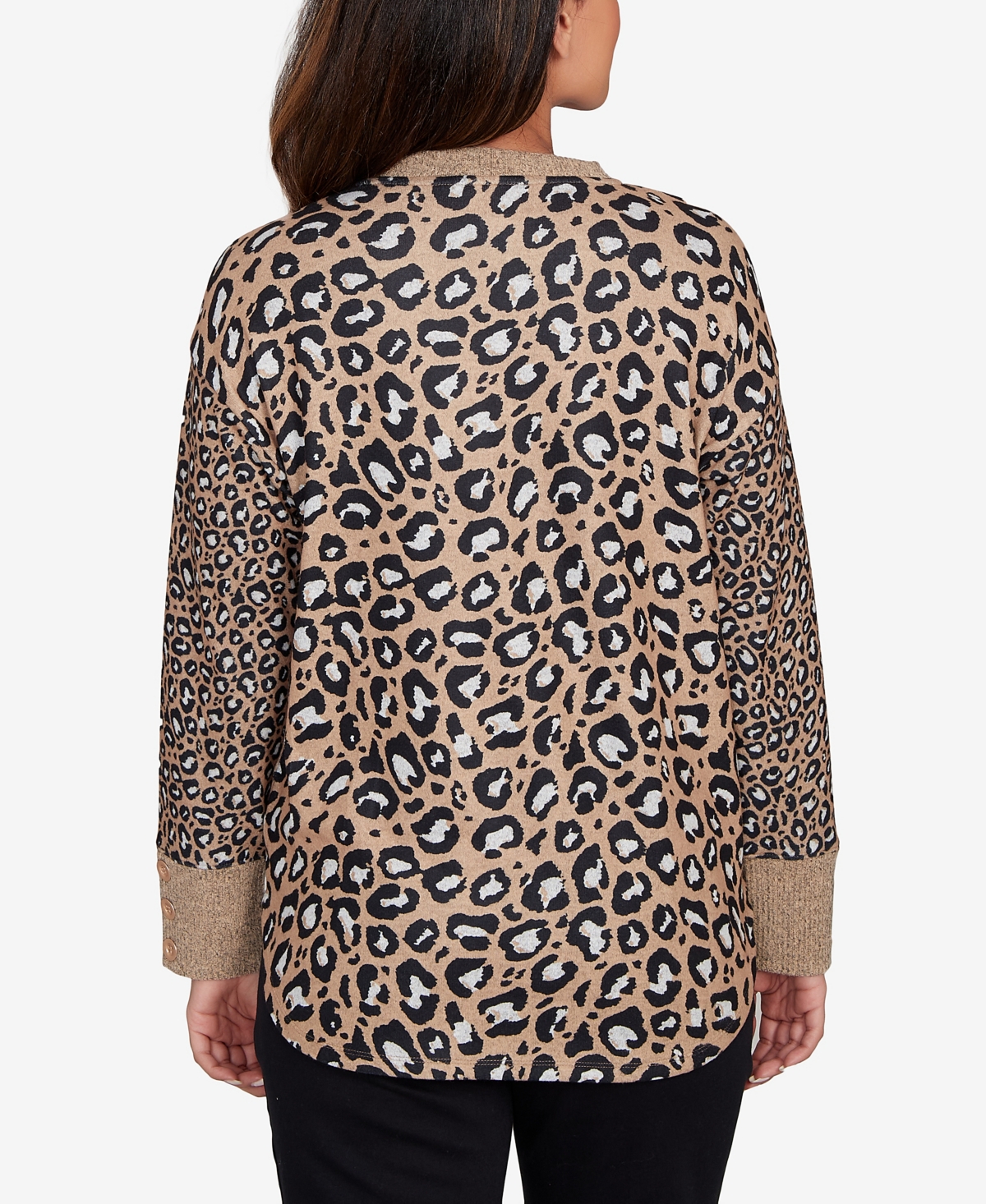Ruby Rd. Petite Trimmed Cozy Animal Print Sweater In Brown