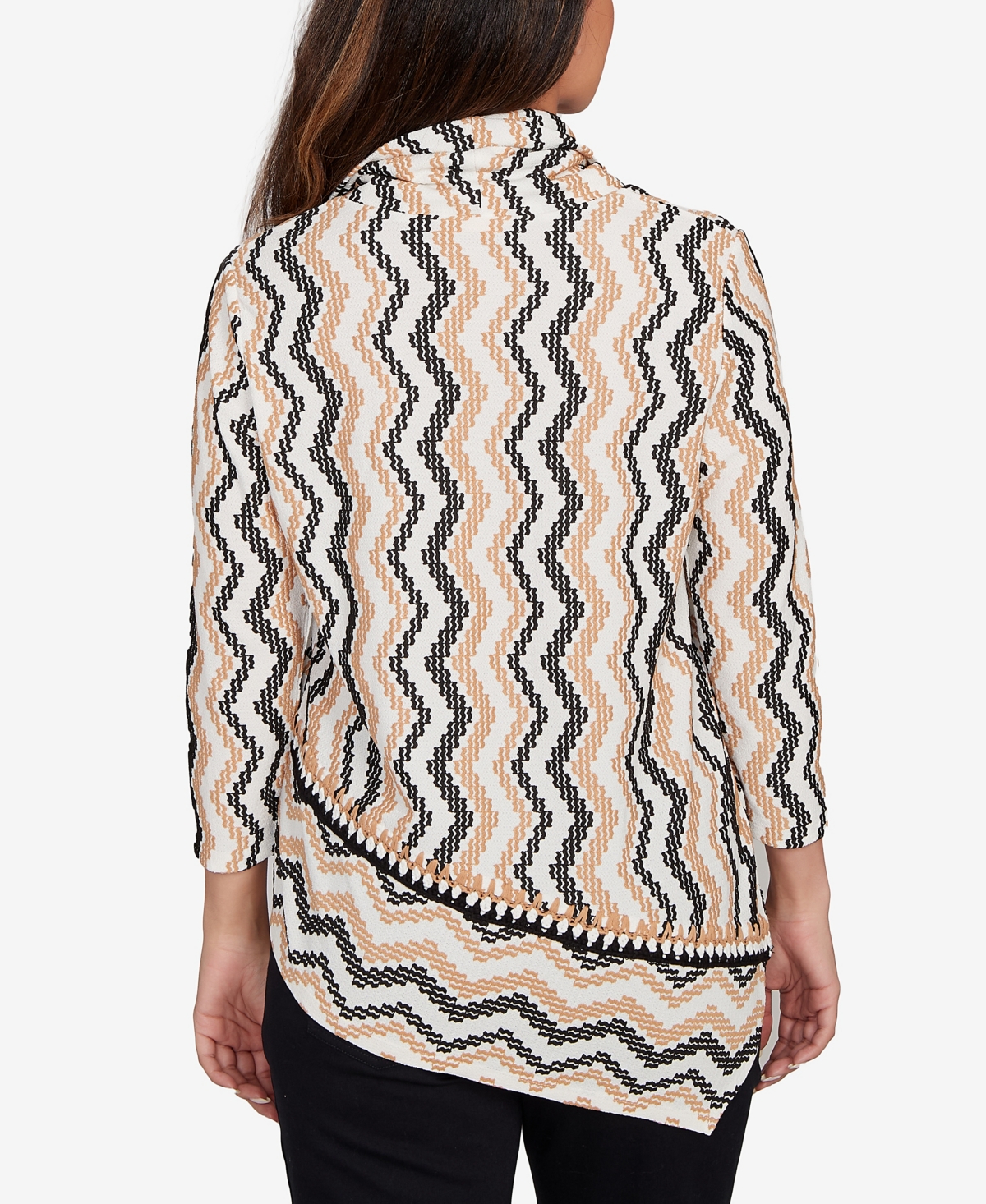 Ruby Rd. Petite Cowl Neck Zigzig Textured Knit Top In Animal Print