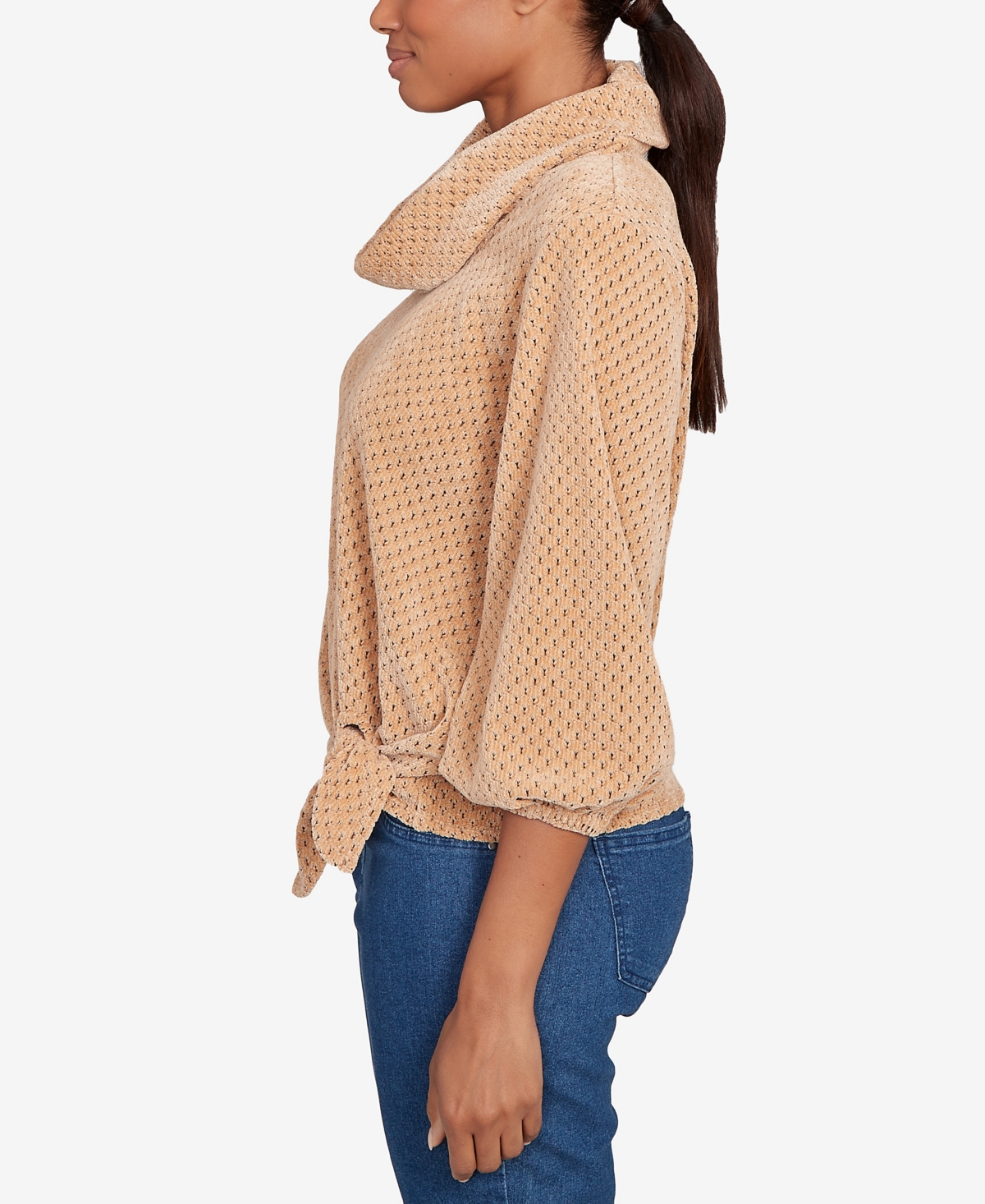 Ruby Rd. Petite Honeycomb Chenille Cowl Neck Top In Brown
