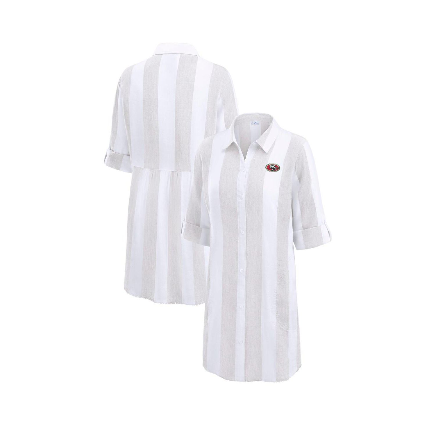 Women's Khaki/White San Francisco 49ers Rugby Beach Stripe Button-Up Tunic Top