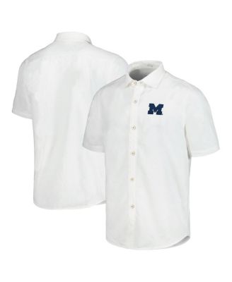 Tommy Bahama - Men's White Michigan Wolverines Coconut Point Palm Vista IslandZone Camp Button-Up Shirt