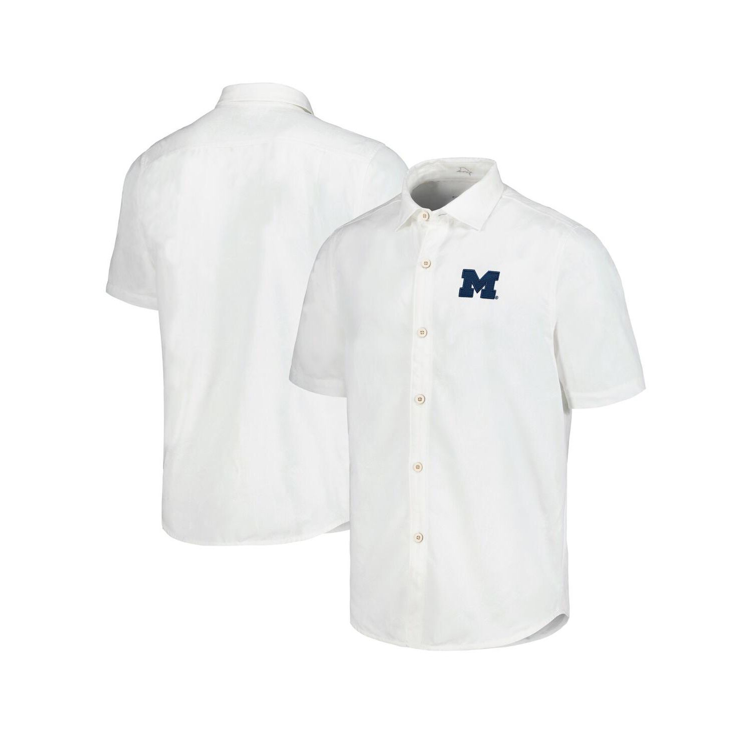 Men's White Michigan Wolverines Coconut Point Palm Vista IslandZone Camp Button-Up Shirt