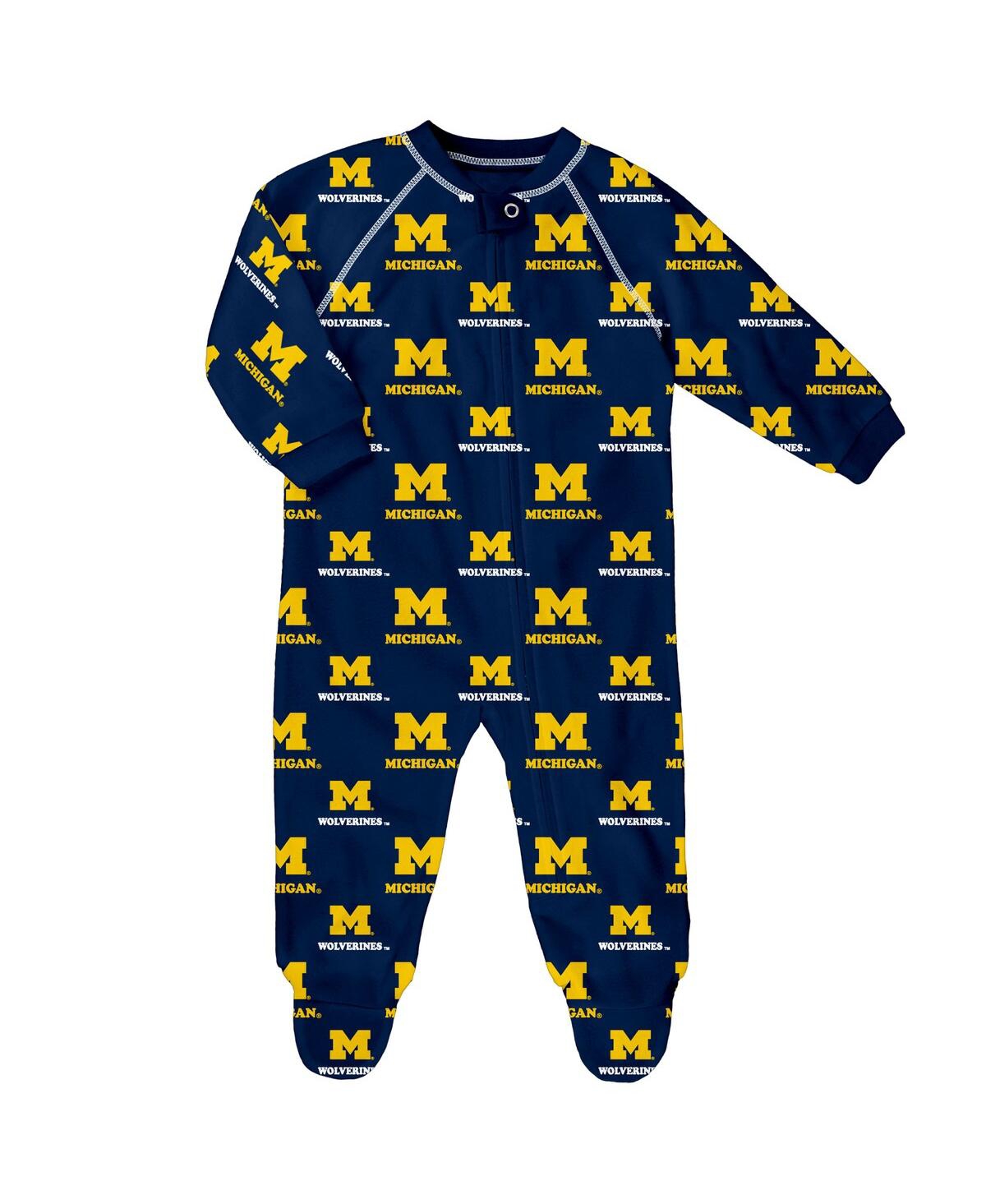 Outerstuff Baby Boys And Girls Navy Michigan Wolverines All-over Print Raglan Full-zip Coverall In Blue