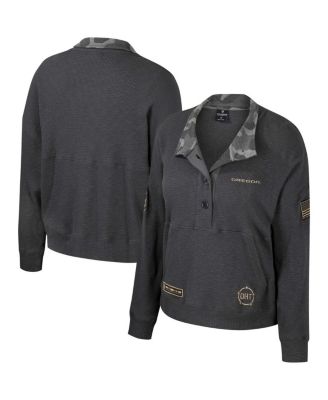 Colosseum - Women's Heather Charcoal Oregon Ducks OHT Military Appreciation Payback Henley Thermal Sweatshirt