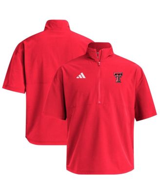 adidas - Men's Red Texas Tech Red Raiders Woven Quarter-Zip Short Sleeve Pullover