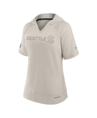 Women's Cream Seattle Kraken Authentic Pro Road Short Sleeve V-Neck Pullover Hoodie
