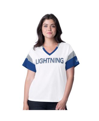 G-III 4Her by Carl Banks - Women's White Tampa Bay Lightning Rink Oversized Rhinestone V-Neck T-Shirt