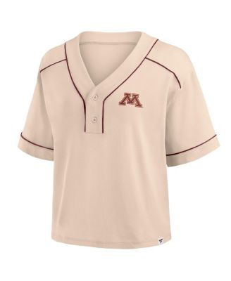 Women's Tan Minnesota Golden Gophers Oversized Dominant Force Cropped V-Neck T-Shirt