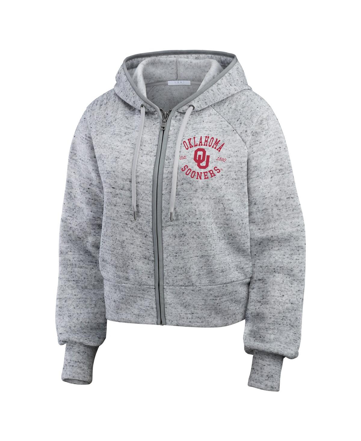 Wear By Erin Andrews Women's Heather Gray Oklahoma Sooners Wear Speckle Double-hit Raglan Full-zip Hoodie In Gray