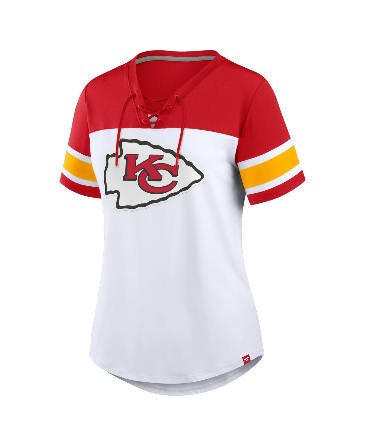 Fanatics Women's White/red Kansas City Chiefs Athena Lace-up V-neck T-shirt In Multi