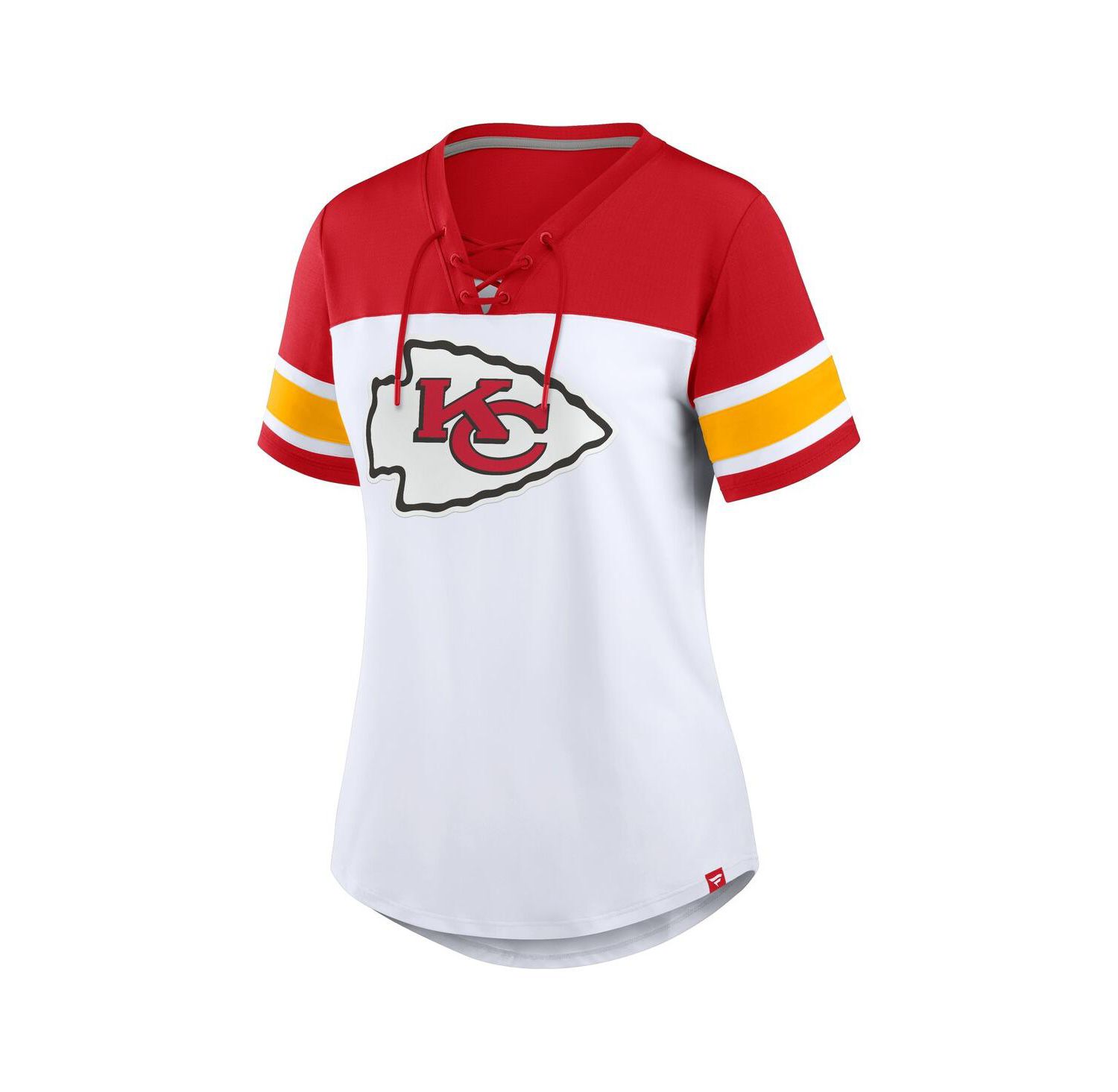 Women's White/Red Kansas City Chiefs Athena Lace-Up V-Neck T-Shirt