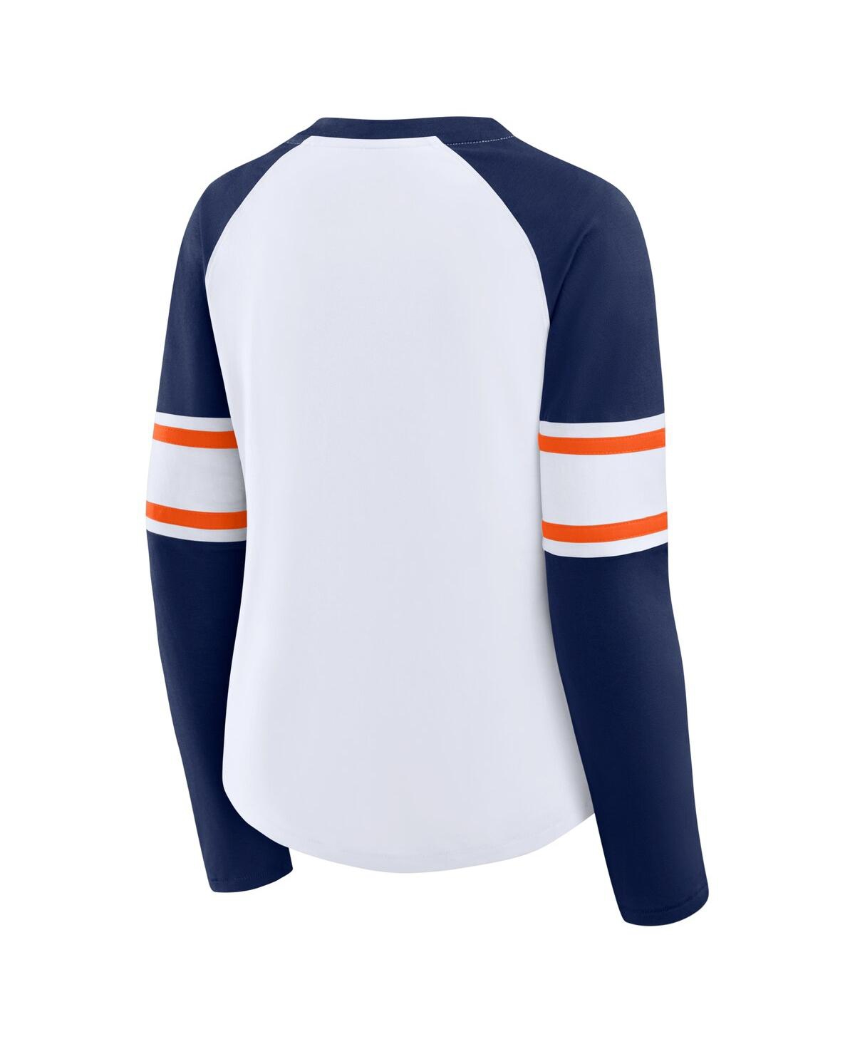 Fanatics Women's White/navy Denver Broncos Redzone Blitz Package Raglan Lace-up V-neck Long Sleeve T-shirt In Multi