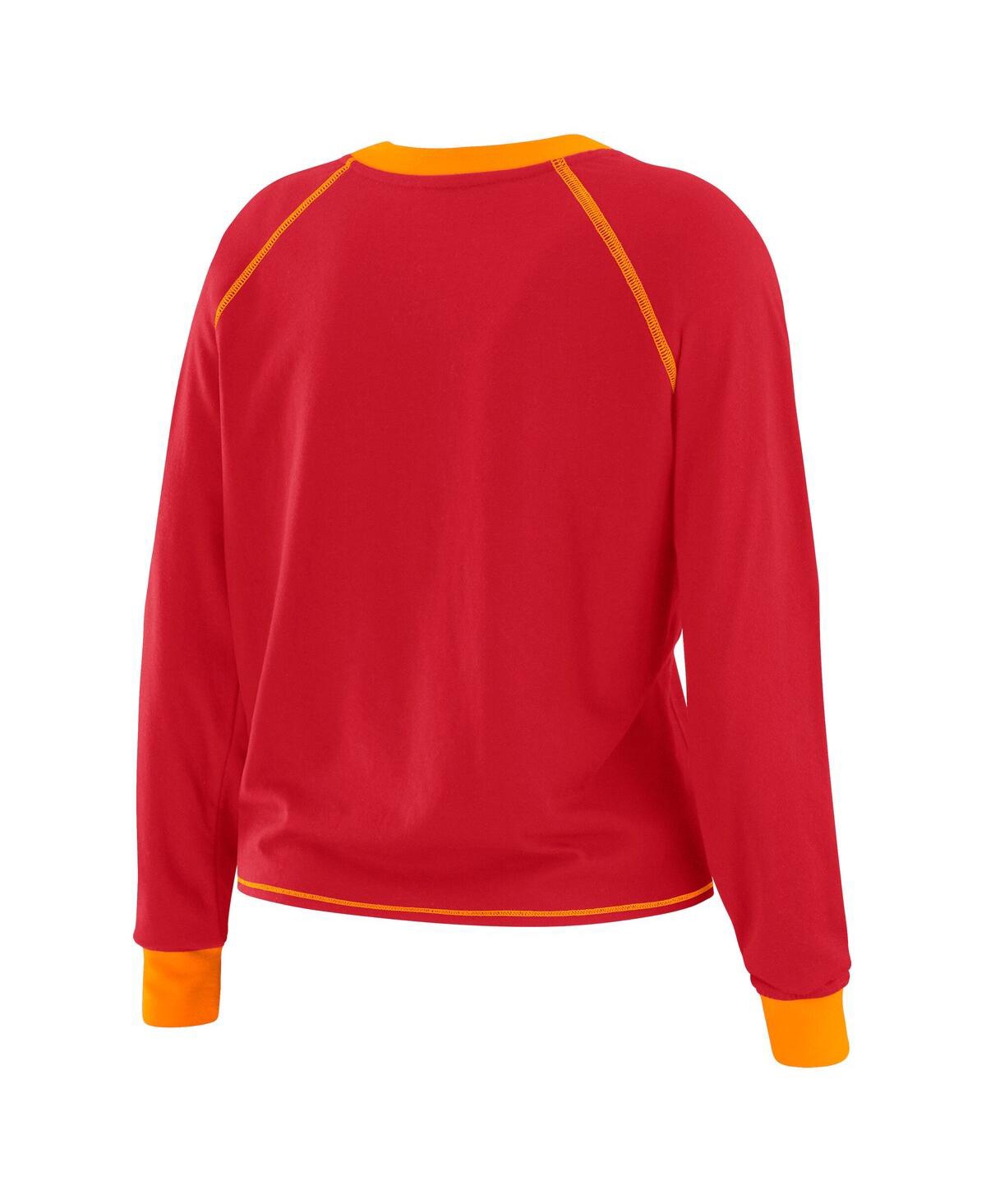 Wear By Erin Andrews Red/orange Tampa Bay Buccaneers Plus Size Tie-front Long Sleeve Top In Red