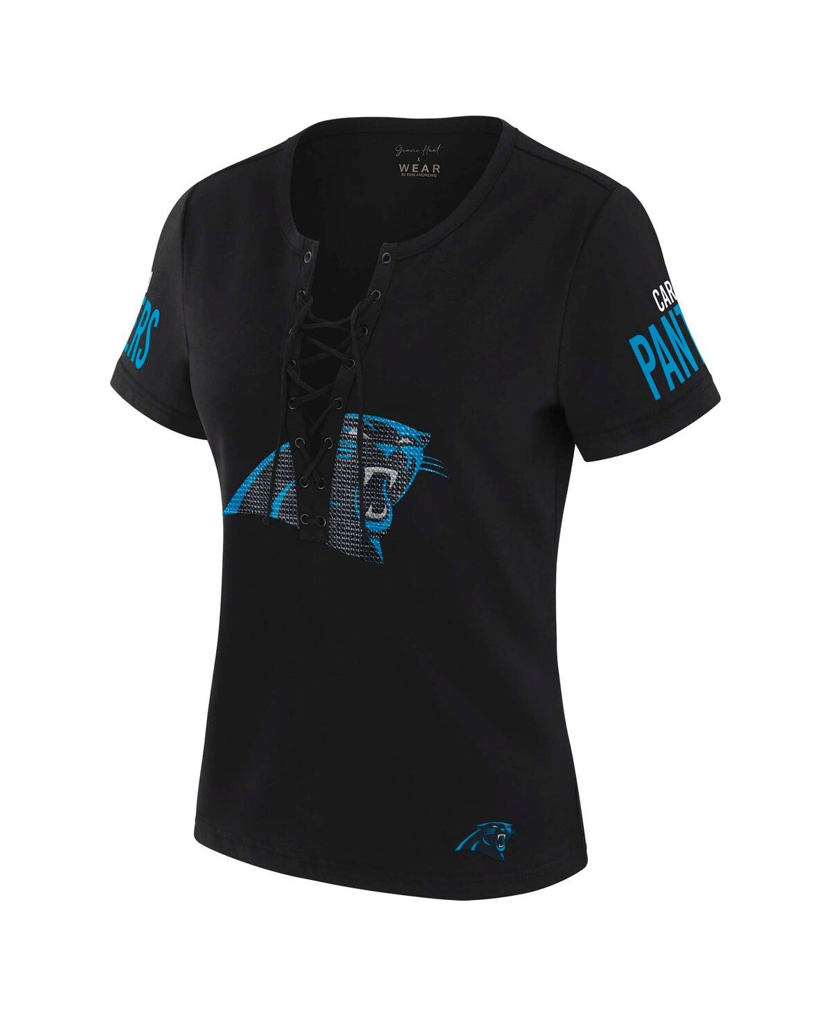 Wear By Erin Andrews X Gracie Hunt Black Carolina Panthers Draft Me Lace-up T-shirt In Black