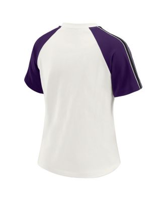 Women's White Baltimore Ravens Sleeve Stripe Distressed Raglan T-Shirt