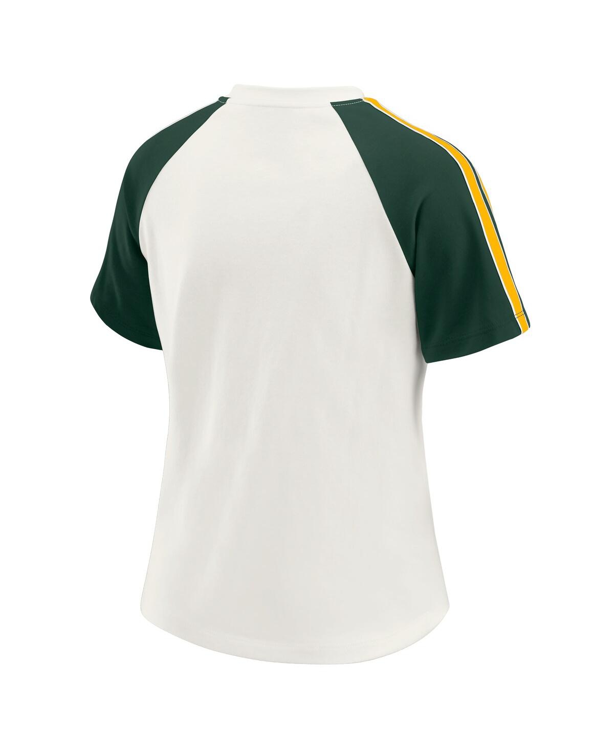 Wear By Erin Andrews Women's White Green Bay Packers Sleeve Stripe Distressed Raglan T-shirt In White