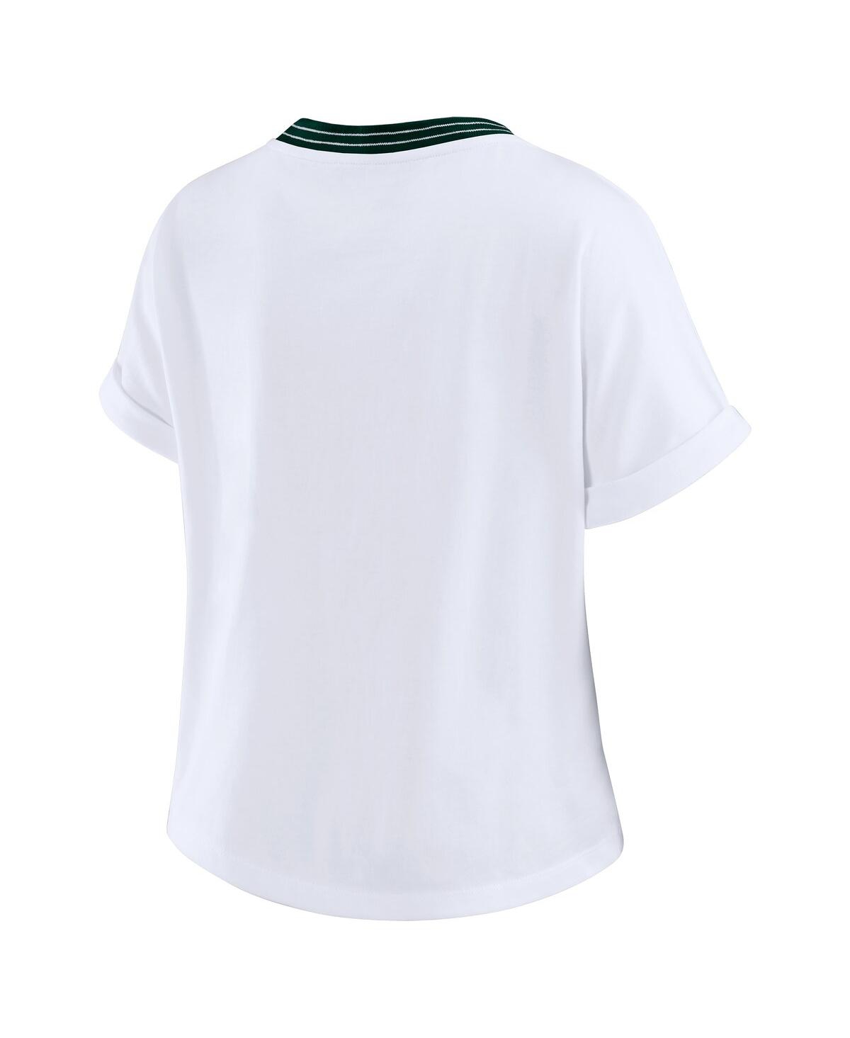 Wear By Erin Andrews White Green Bay Packers Cropped Center Stripe Dolman T-shirt In White