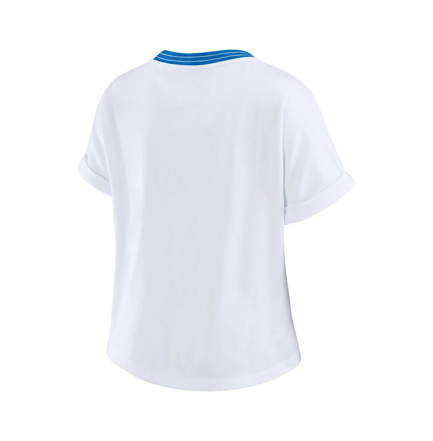 Женская футболка WEAR by Erin Andrews White Los Angeles Chargers Cropped Center Stripe Dolman — фото 3