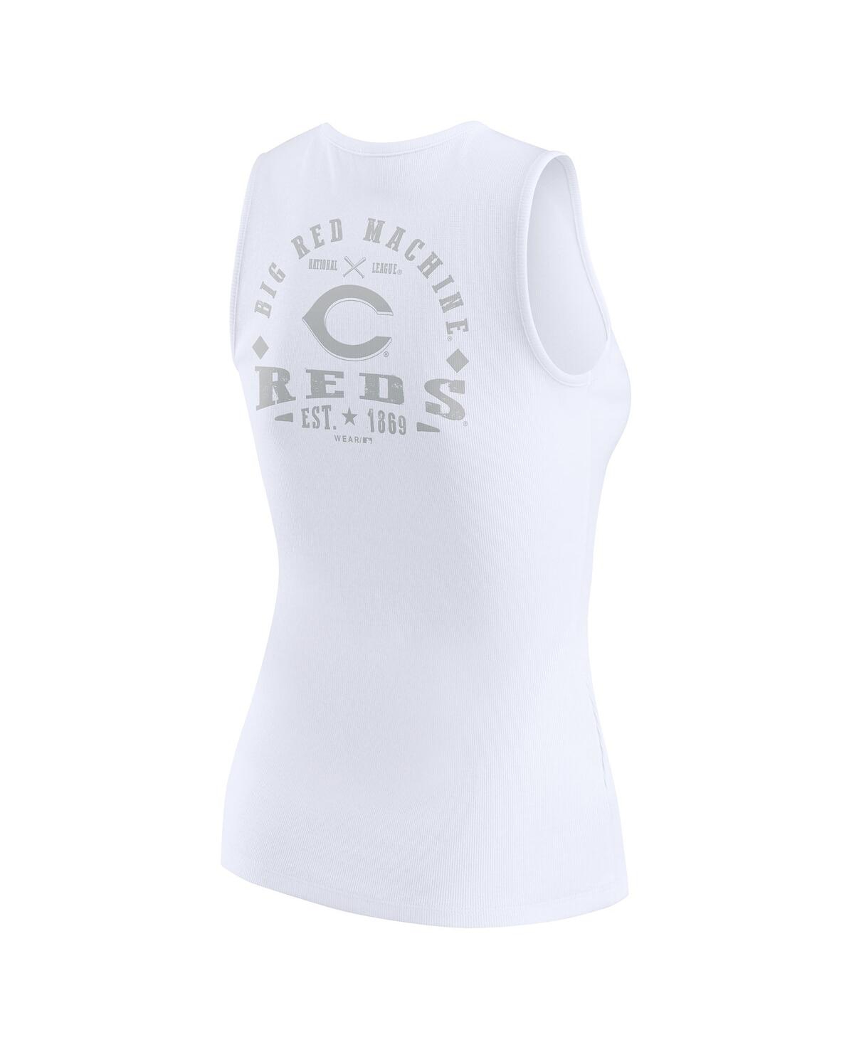 Wear By Erin Andrews White Cincinnati Reds Rib-knit Henley Tank Top In White