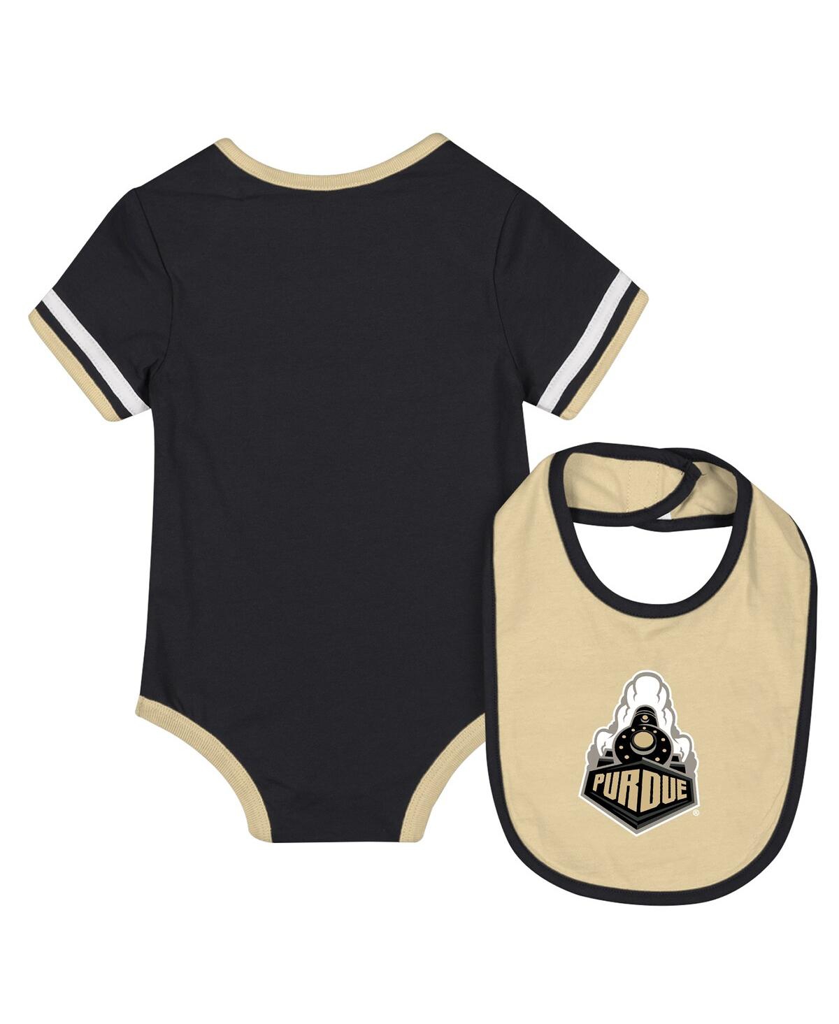 Colosseum Baby Boys And Girlsâ 2-piece Black Purdue Boilermakers Bodysuit And Bib Set In Multi