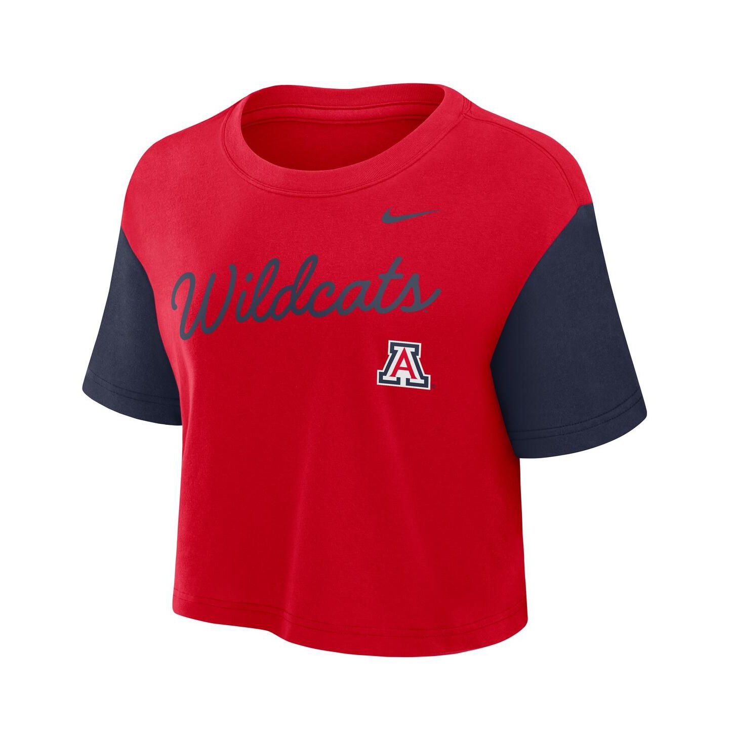Женская футболка Nike Red/Navy Arizona Wildcats Color Block Script Performance Cropped — фото 3