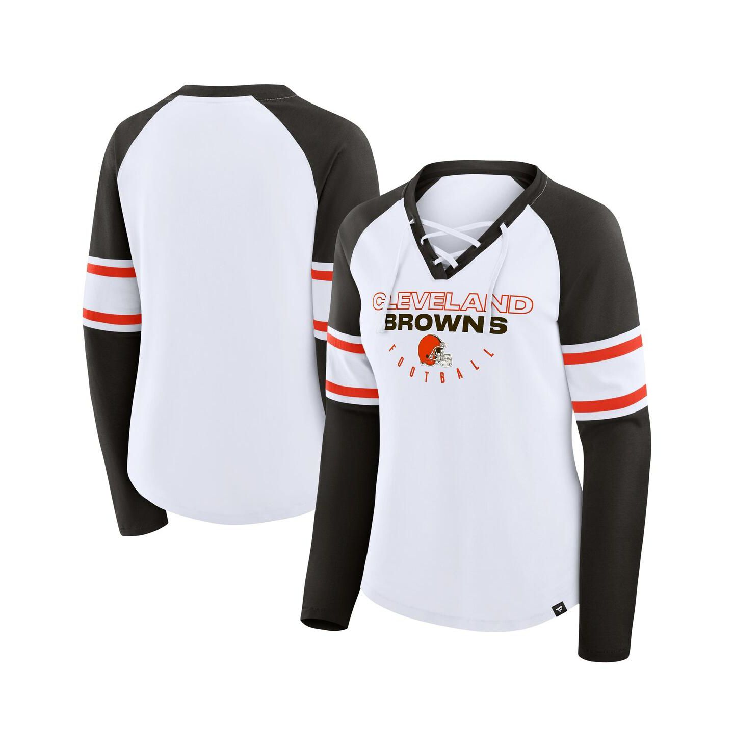 Женская футболка Fanatics White/Brown Cleveland Browns Redzone Blitz Package Raglan Lace-Up V-Neck Long Sleeve — фото 1