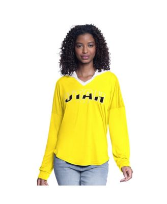 G-III 4Her by Carl Banks - Women's Gold Utah Jazz Bench Player Oversized Long Sleeve Hooded Top