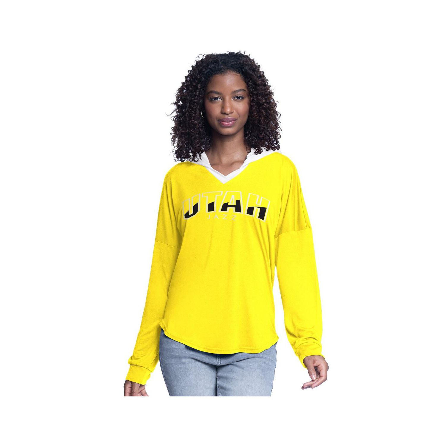 Women's Gold Utah Jazz Bench Player Oversized Long Sleeve Hooded Top