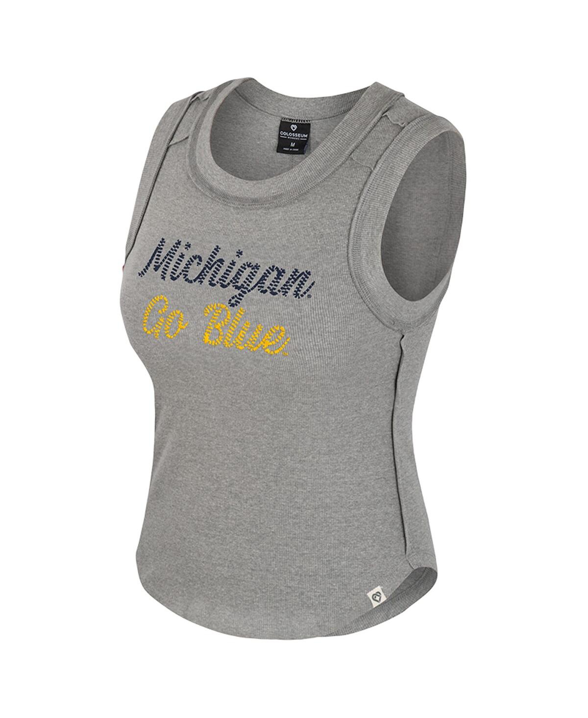 Colosseum Women's Heather Gray Michigan Wolverines Beach You Ribbed Tri-blend Tank Top In Gray