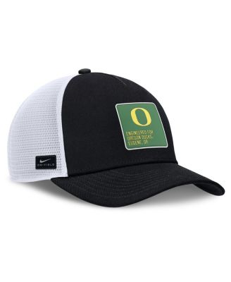 Men's Black/White Oregon Ducks 2025 On-Field Rise Engineered Trucker Adjustable Hat