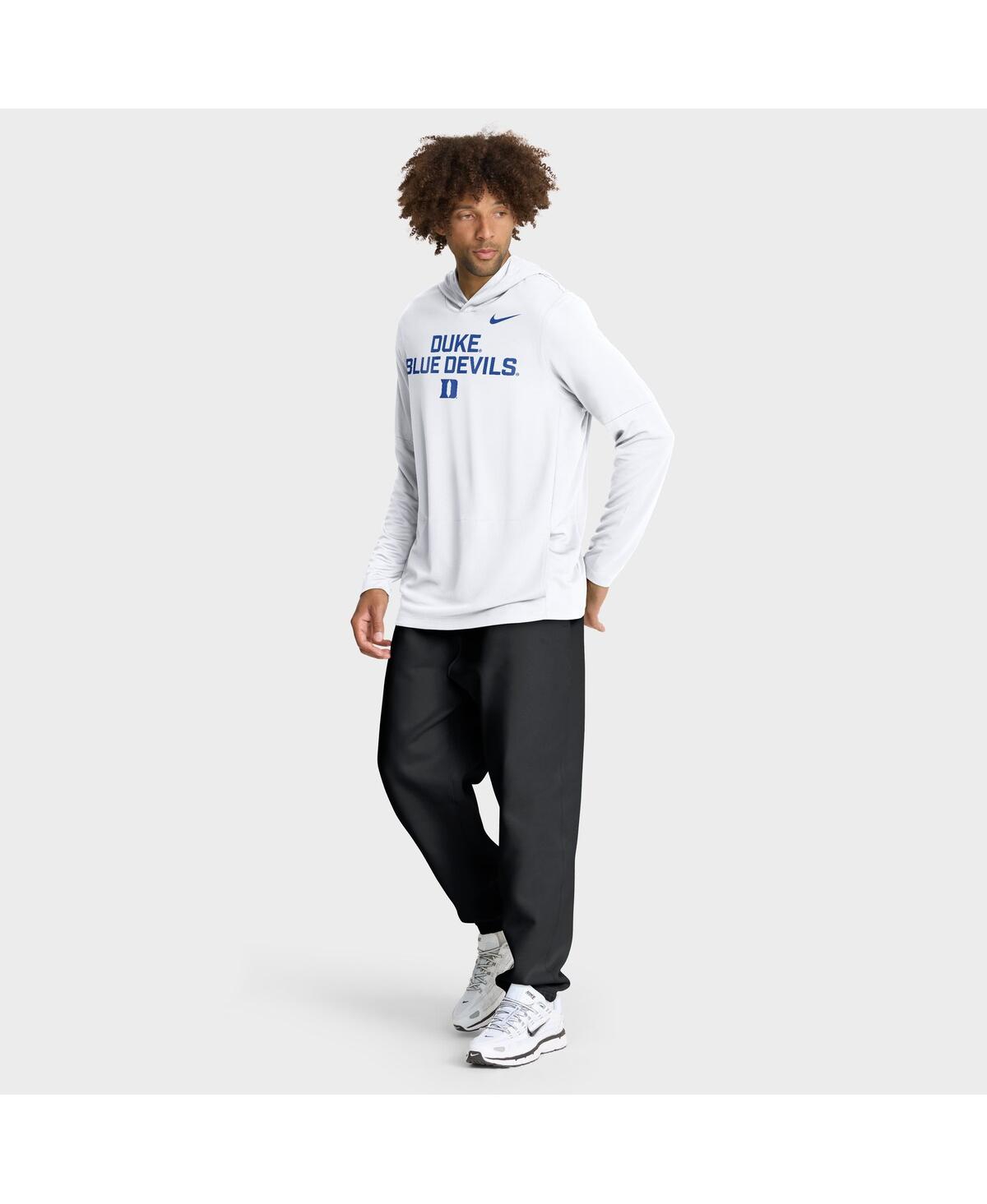 Nike White Duke Blue Devils 2025 Sideline Performance Long Sleeve Hoodie T-shirt In White