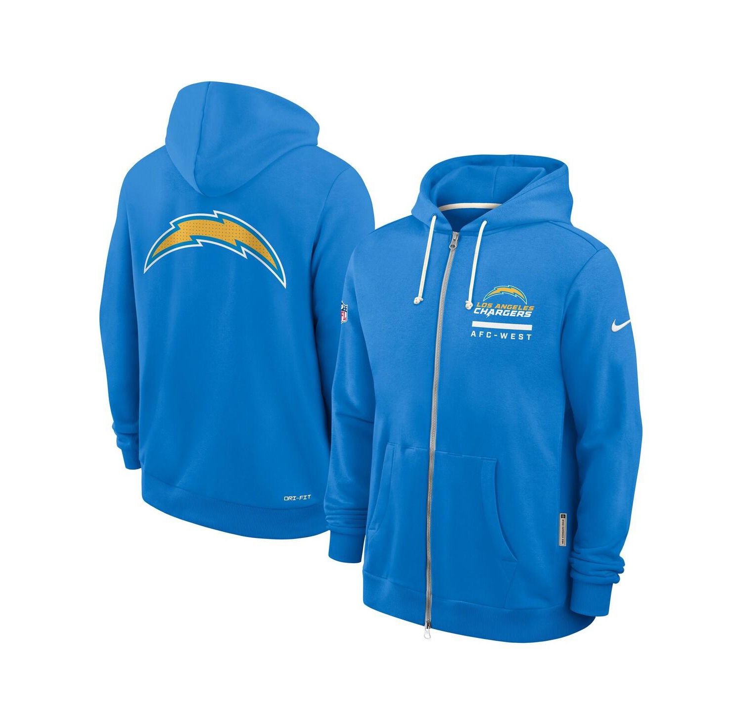 Men's Powder Blue Los Angeles Chargers Sideline Standard Issue Utility Player Dri-FIT Full-Zip Hoodie