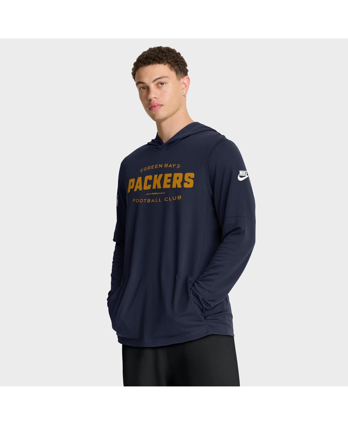 Мужская легкая футболка с капюшоном Dri-FIT от Green Bay Packers Sideline Alt Packer темно-синего цвета
