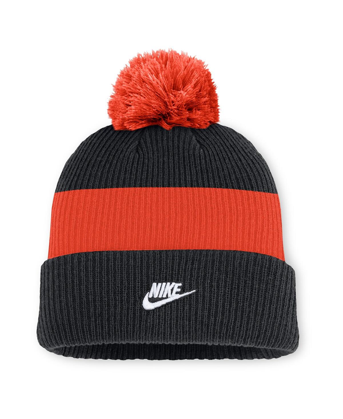 Nike Men's Black/orange Baltimore Orioles Cooperstown Collection Peak Standard Cuffed Pom With Knit Hat In Black