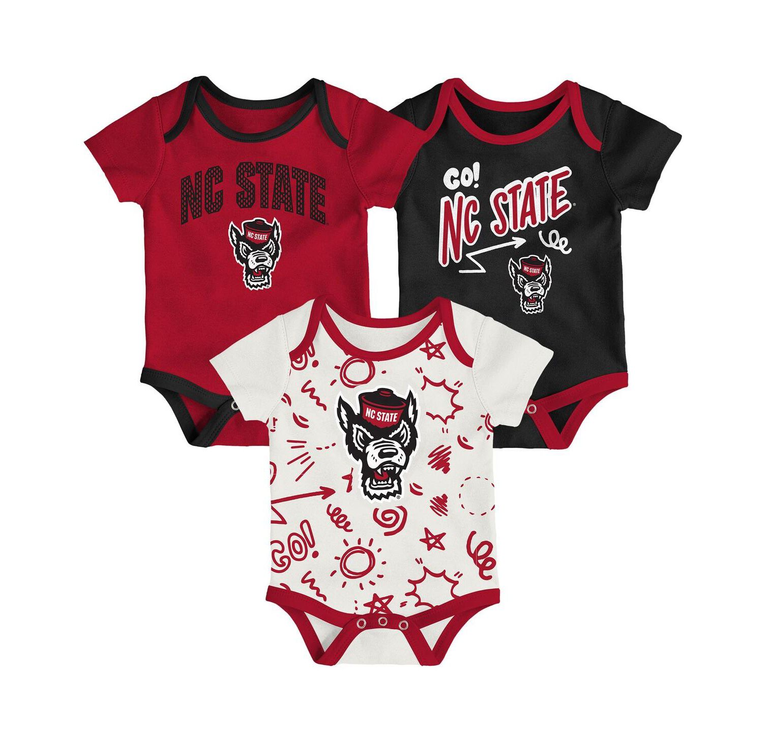 Baby Boys and Girls 3-Pack NC State Wolfpack All Day Play Bodysuit Set