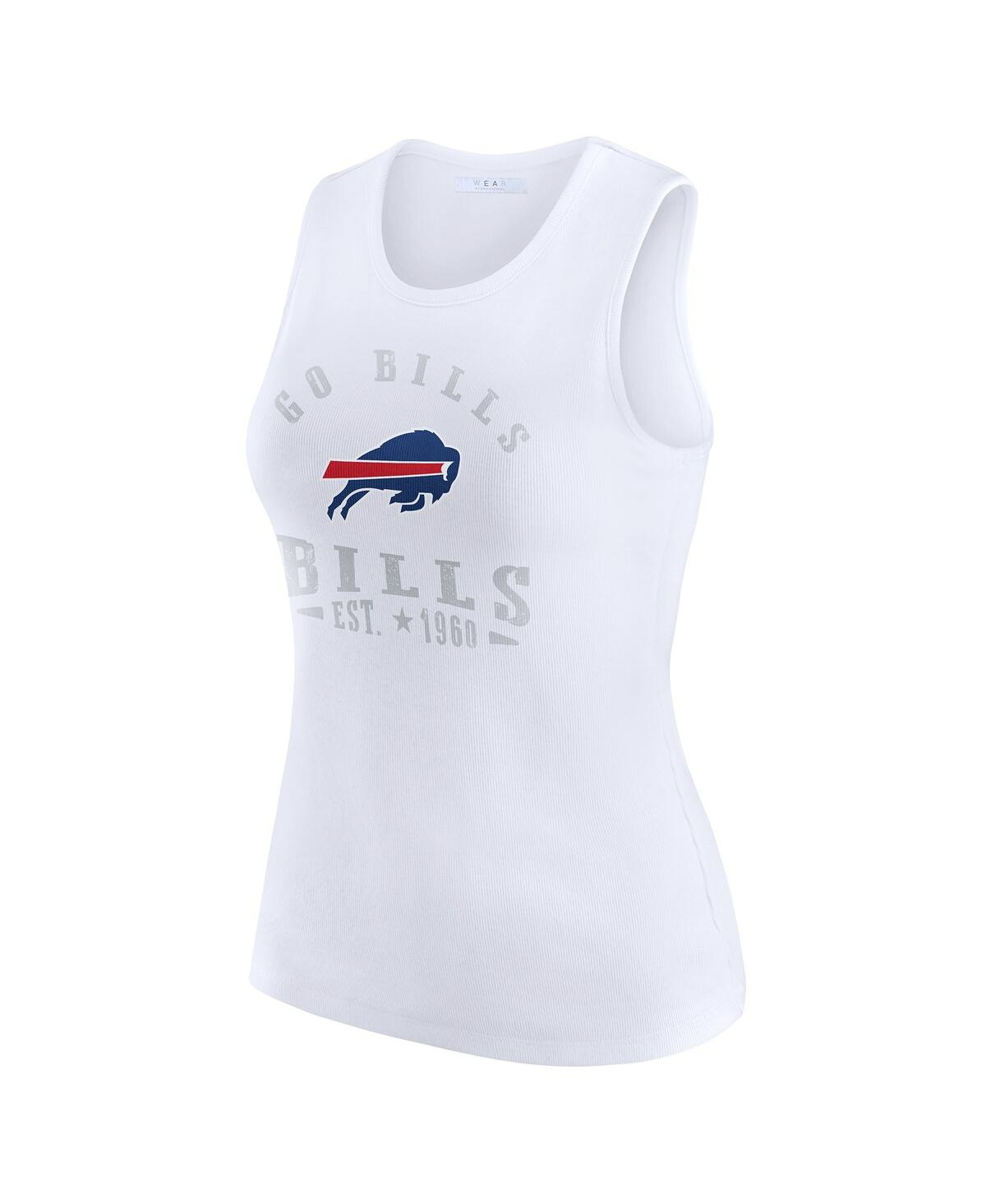 Wear By Erin Andrews Women's White Buffalo Bills Ribbed Graphic Tank Top In Yellow