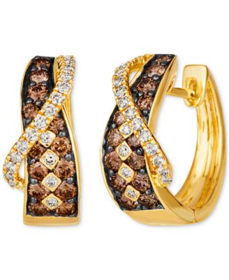 Le Vian - xNude Diamond & Chocolate Diamond Checker Pattern Crossover Small Hoop Earrings (1-1/20 ct. t.w.) in 14k Gold, 0.63"