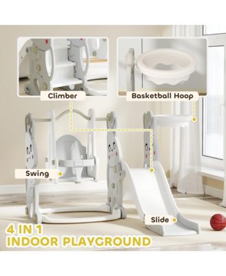 4 in 1 Toddler Slide and Swing Set w/ Climber, Basketball Hoop,