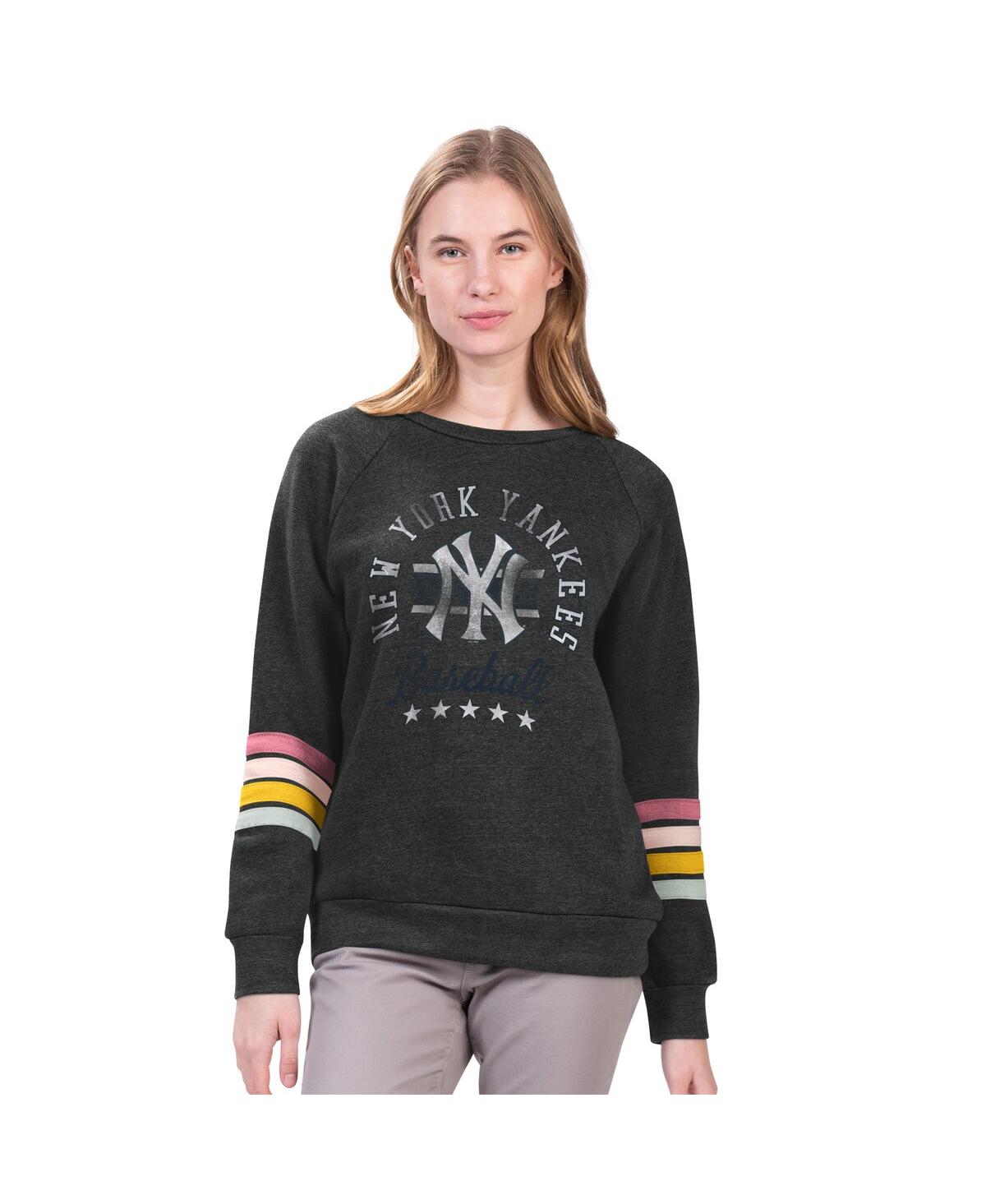 G-iii 4her By Carl Banks Women's Charcoal New York Yankees Allana Stripe Pullover Sweatshirt In Black