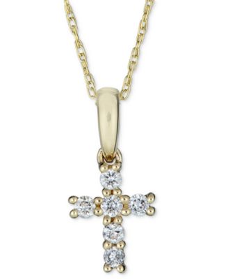 Macy's - Diamond Cross Pendant Necklace (1/8 ct. t.w.) in 14k Gold, 16" + 2" extender