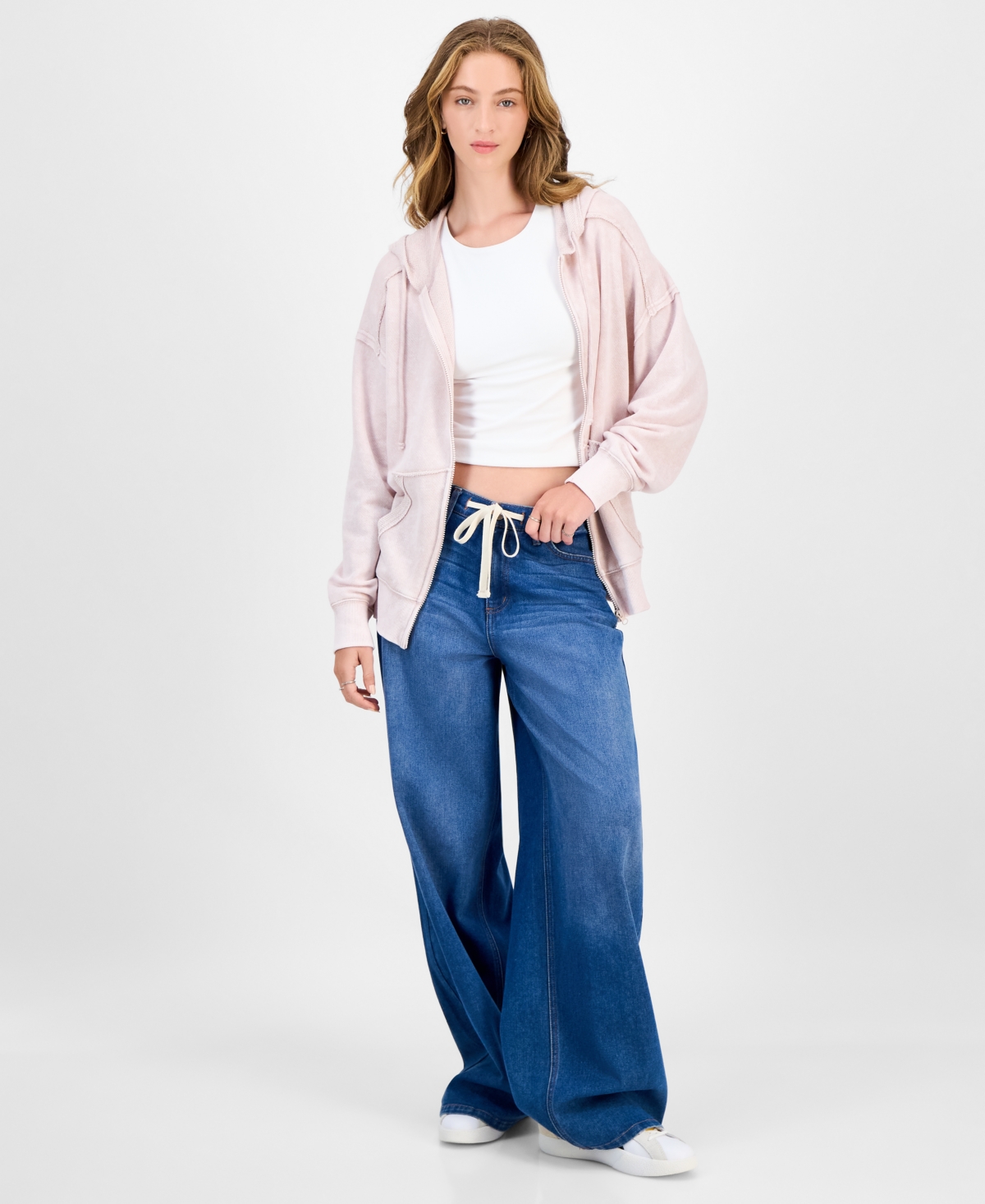 Pink Rose Hippie Rose Juniors' Mineral Wash Zip-up Hoodie In Pink