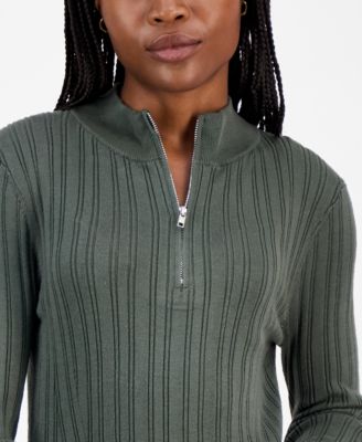 Juniors' Variegated Rib-Knit Half-Zip Sweater 
