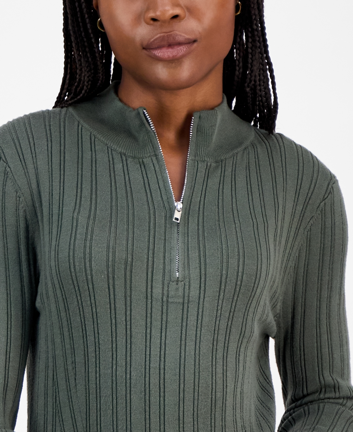 Hooked Up By Iot Juniors' Variegated Rib-knit Half-zip Sweater In Green