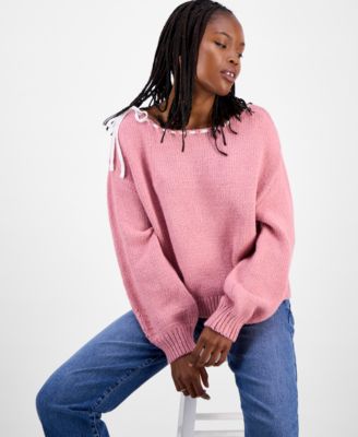 Juniors' Bow Boat-Neck Sweater