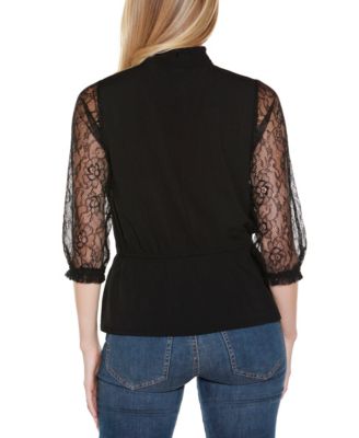 Women's Mixed-Media Embellished Knit Top