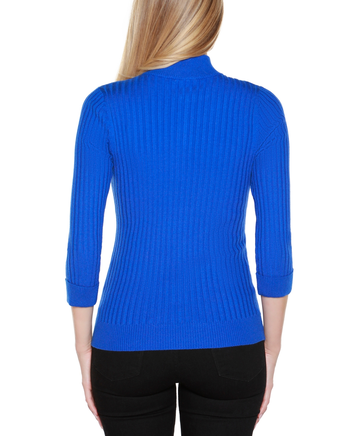 Belldini Women's Ribbed Quarter-zip Sweater In Blue