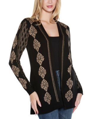 Women's Lurex Jacquard Open-Front Cardigan Sweater